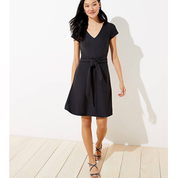 "Striped Tie Waist Flare Pocket Short Sleeves Dress"